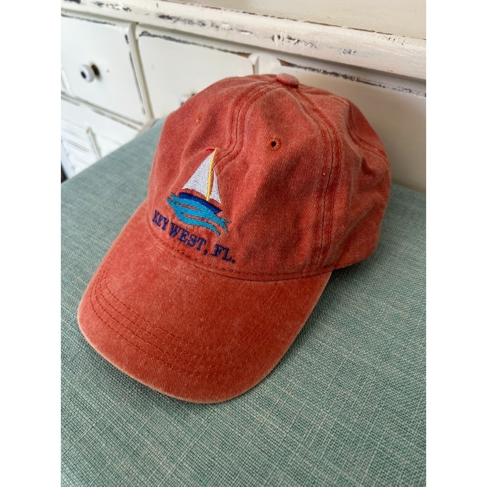 Life In Paradise KEY WEST Cap Dad Hat Washed Burnt Orange Sailboat Strapback - Picture 3 of 10